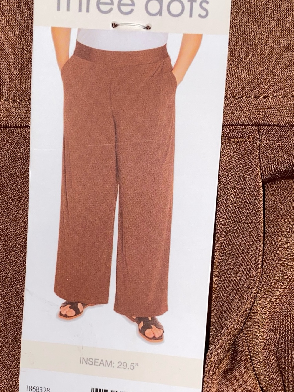 Three Dots Wide-Leg Pull-On Pants in Chestnut Brown